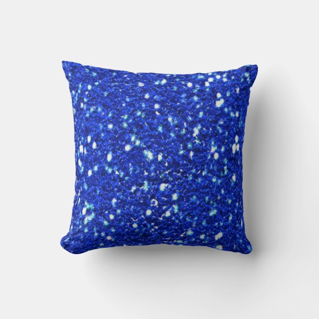 Pretty Royal Blue Sparkly Faux Glitter Look Throw Pillow (Front)