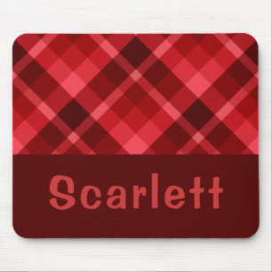 Pretty Ruby Red Plaid Monogram Mousepad