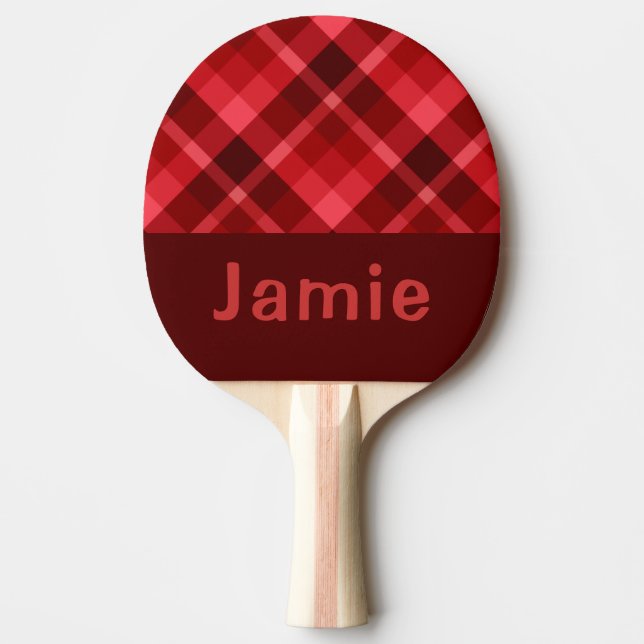 Pretty Ruby Red Plaid Monogram Ping Pong Paddle  (Front)