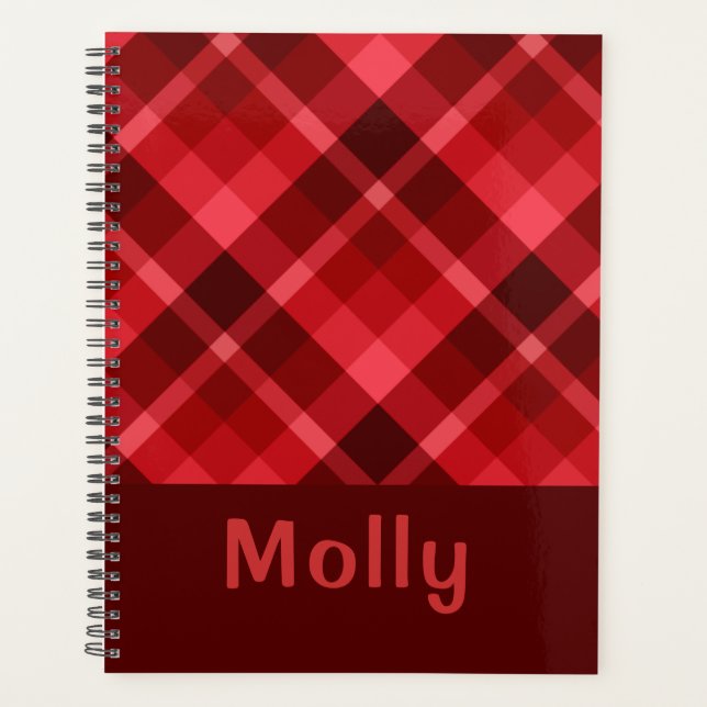 Pretty Ruby Red Plaid Monogram Planner (Front)