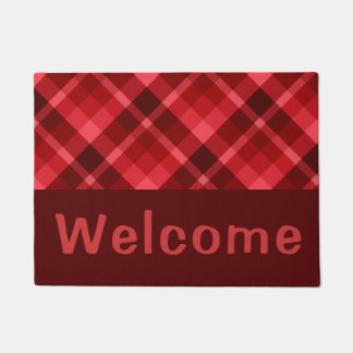 Pretty Ruby Red Plaid Monogram Small Doormat