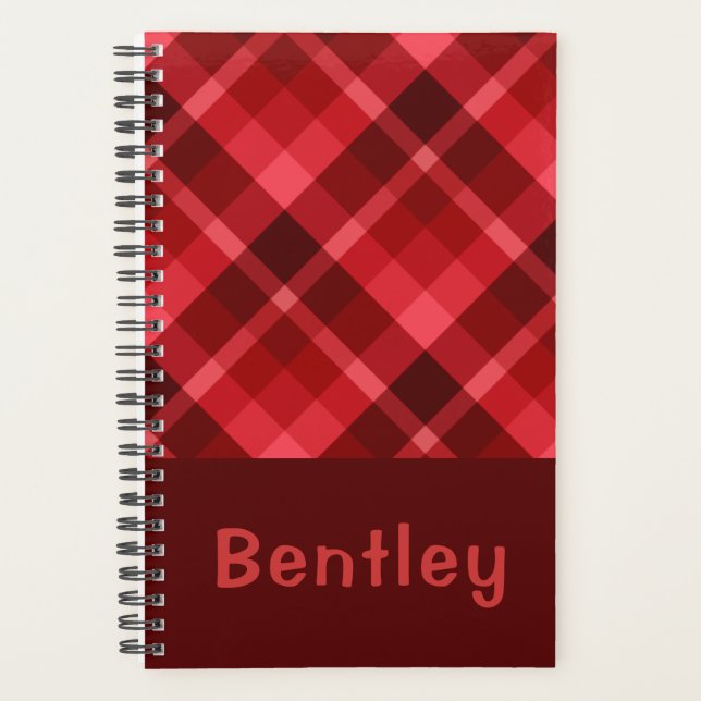Pretty Ruby Red Plaid Monogram Small Planner (Front)