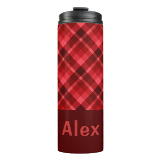 Pretty Ruby Red Plaid Monogram Thermal Tumbler