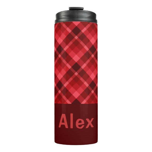 Pretty Ruby Red Plaid Monogram Thermal Tumbler (Front)