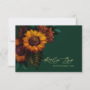 Pretty Rustic Autumn Green Sunflower Fall Wedding RSVP Card