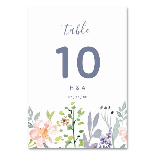 Pretty rustic botanical watercolor wedding table number (Front)