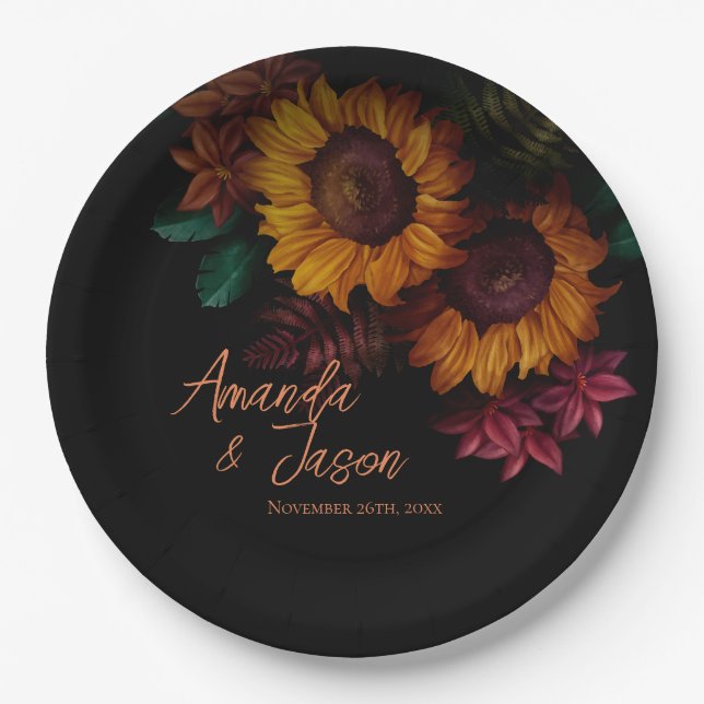 Pretty Rustic Burnt Orange Floral Wedding Party Paper Plate (Front)