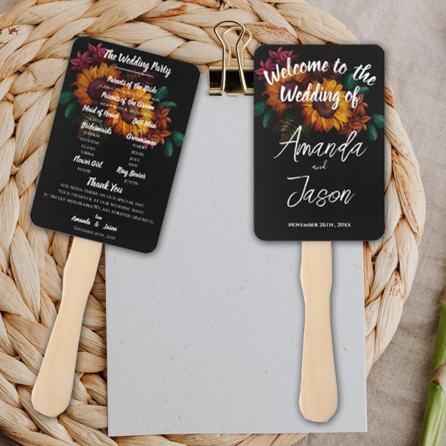 Pretty Rustic Burnt Orange Floral Wedding Program  Hand Fan (Pretty Rustic Burnt Orange Floral Wedding Program Hand Fan)