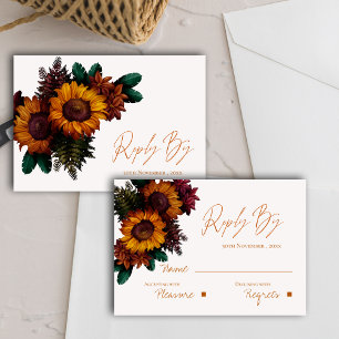 Pretty Rustic Burnt Orange Floral Wedding RSVP Card