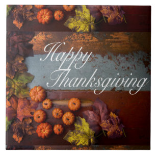 Pretty Rustic Happy Thanksgiving Pattern Design Tile