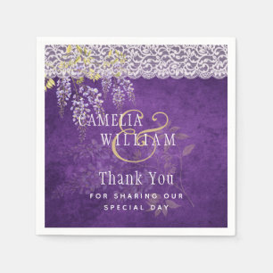 Pretty Rustic Purple WISTERIA Lace Wedding Napkin