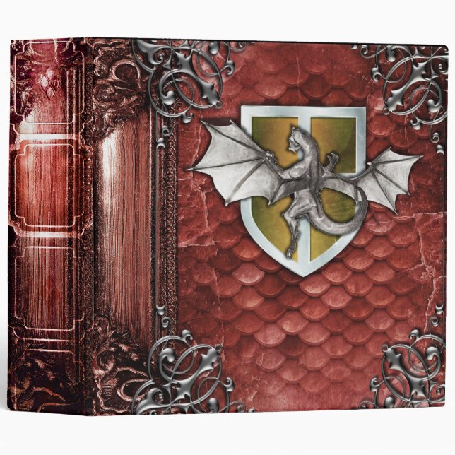 Pretty Rustic Red Dragon Scale Ancient Tome Binder (Front/Spine)