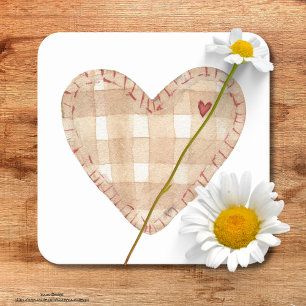Pretty rustic tartan in a heart shape Modern brown Square Paper Coaster