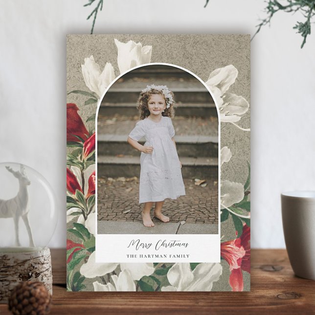 Pretty Rustic Winter Florals Photo Arch Christmas  Holiday Card (Creator Uploaded)