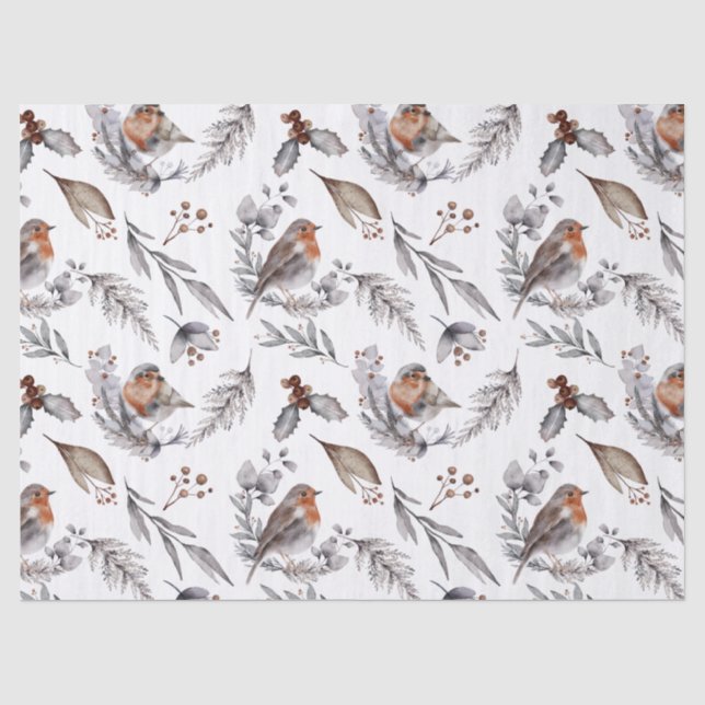Pretty Rustic Winter Sparrow Christmas Gift  Tissue Paper (Front)