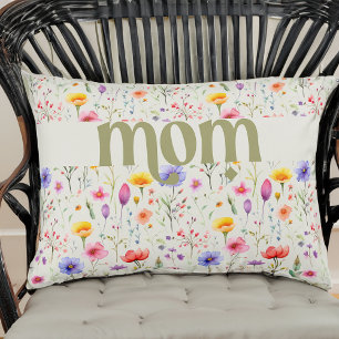Pretty Sage Green Colorful Wildflower Pattern Mom Accent Pillow