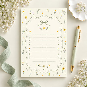 Pretty Sage Green Lined Stationery Paper