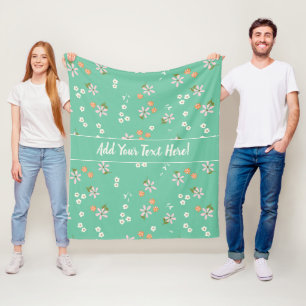 Pretty Sage Green Orange Pink Floral Pattern Fleece Blanket