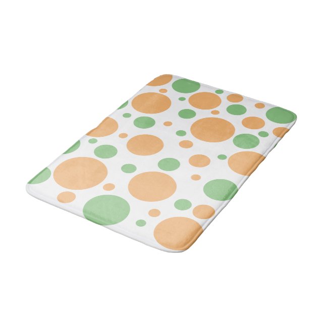 Pretty Sage Green Orange Polka Dots Bath Mat (Angled)