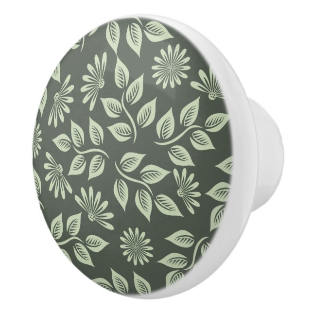 Pretty Sage Green Vintage Floral Ceramic Knob (Right)