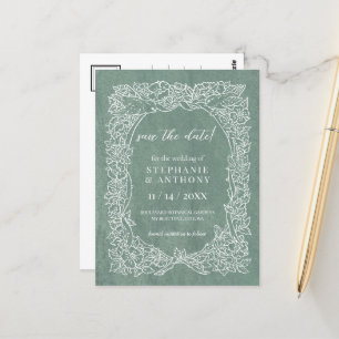 Pretty Sage Green White Floral Save Date Postcard
