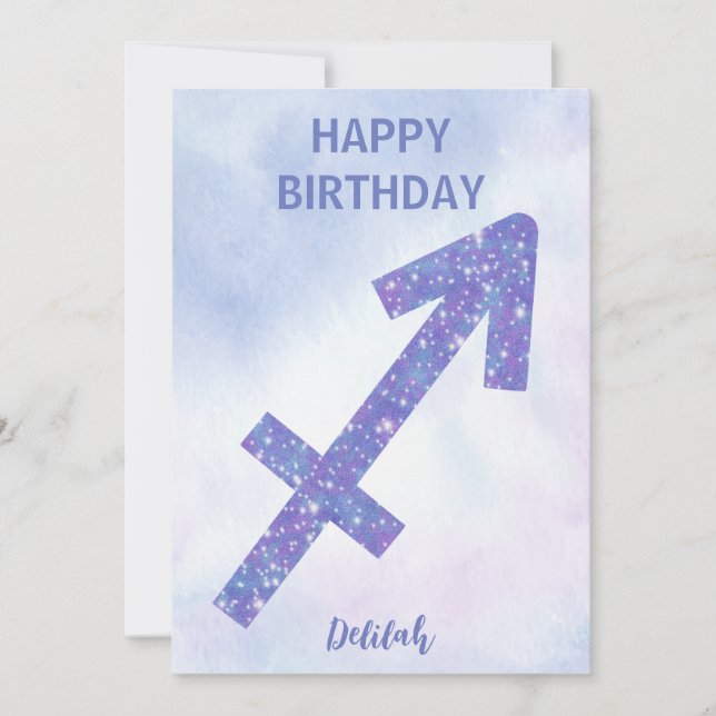 Pretty Sagittarius Sign Custom Happy Birthday Card (Front)