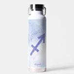 Pretty Sagittarius Sign Custom Purple Astrology Water Bottle<br><div class="desc">This pretty,  personalized purple and lavender Sagittarius water bottle features your astrological sign from the Zodiac in a beautiful sparkle like the constellations. Customize this cute astrology gift with your name in beautiful cursive script for someone with a late November or early December birthday.</div>
