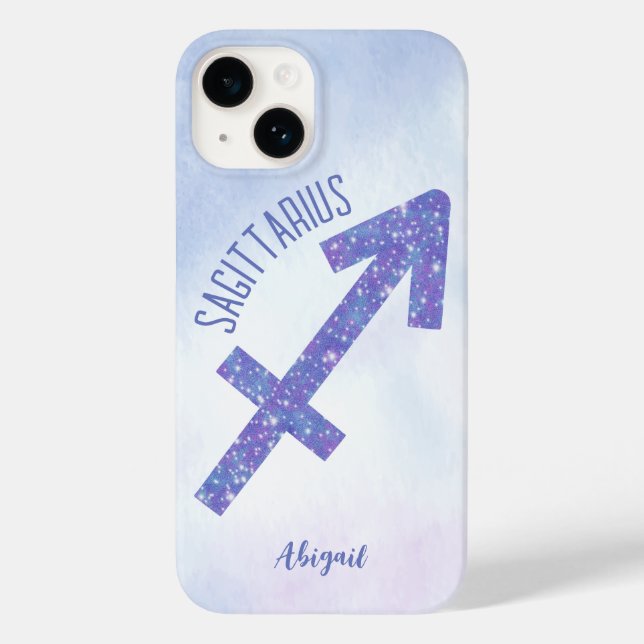 Pretty Sagittarius Sign Personalized Purple Case-Mate iPhone Case (Back)