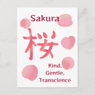 Pretty Sakura Kanji with Hanakotoba Postcard