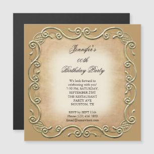 Pretty Sand Antique Scroll Birthday Party Magnetic Invitation