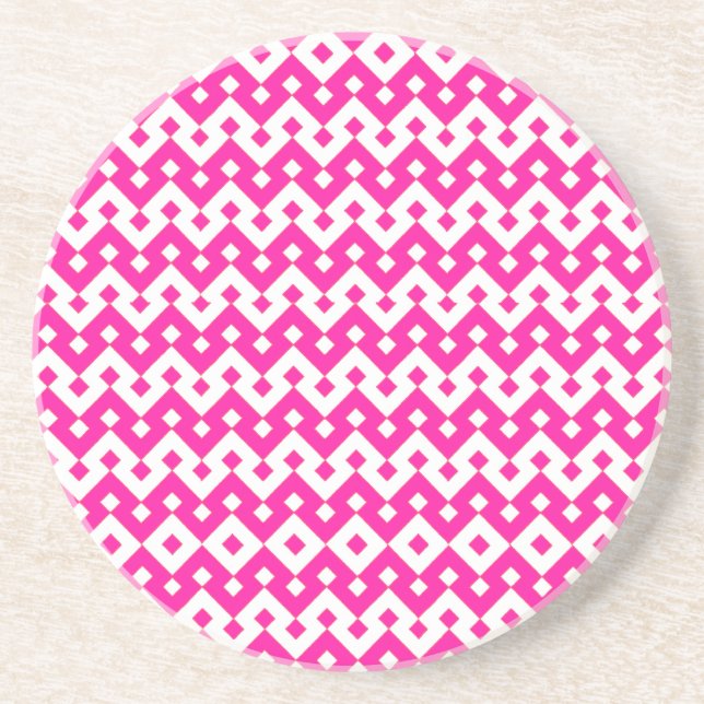 Pretty Sandstone Coaster, Candy Pink Geometric Coaster (Front)