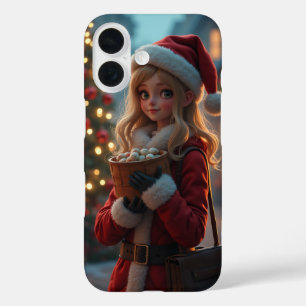 Pretty Santa standing in front of a Christmas tree iPhone 16 Case