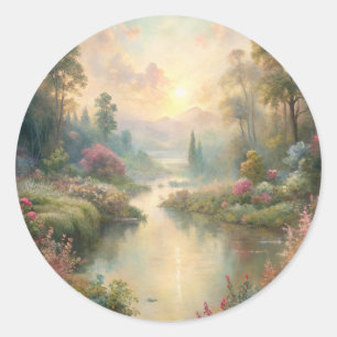 Pretty Scenic Lake Classic Round Sticker