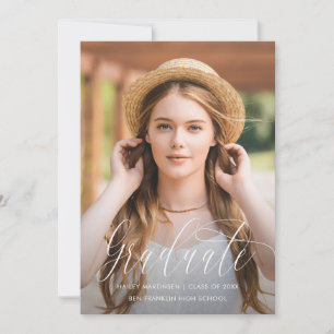 Pretty Script Blue Virtual Graduation Party Photo Announcement