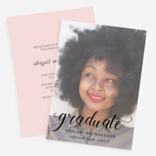 Pretty Script Blush Pink Photo Graduation Party Invitation