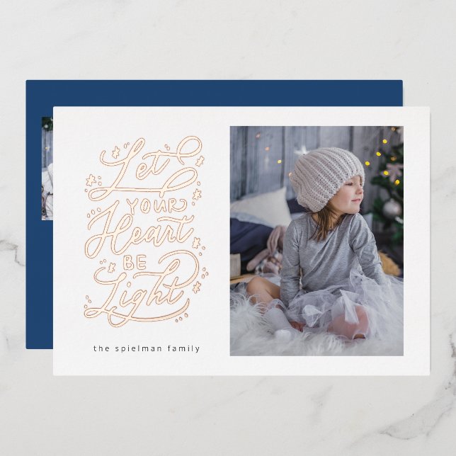 Pretty Script Handlettered Trio Foil Holiday Card (Front/Back)