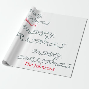 PRETTY SCRIPT MERRY CHRISTMAS PERSONALIZED NAME WRAPPING PAPER