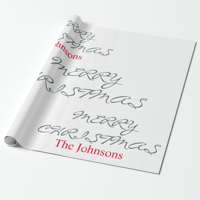PRETTY SCRIPT MERRY CHRISTMAS PERSONALIZED NAME WRAPPING PAPER (Unrolled)