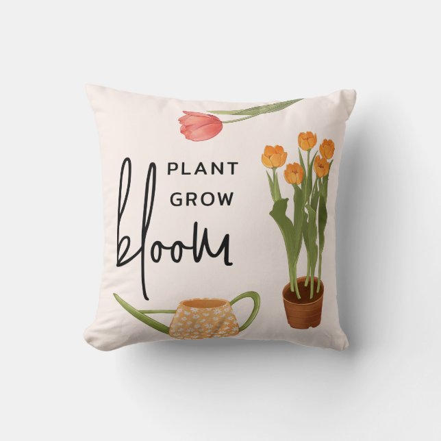 Pretty Script Plant Grow Bloom Tulip Throw Pillow (Front)