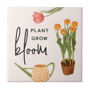 Pretty Script Plant Grow Bloom Tulip Tile