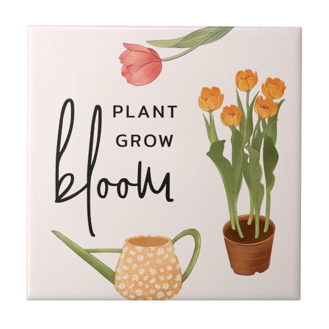 Pretty Script Plant Grow Bloom Tulip Tile (Front)