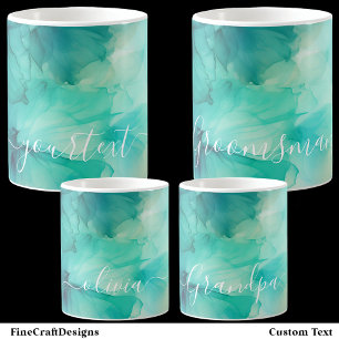 Pretty Script Text Template Teal Green Watercolor Coffee Mug