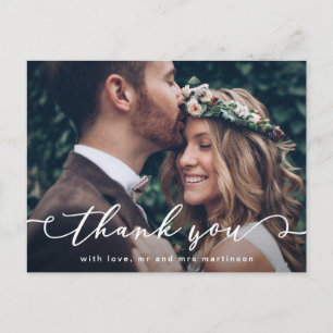 Pretty Script Wedding Photo Thank You Postcard