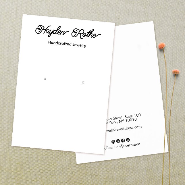 Pretty Script White Earring Display Business Card (Creator Uploaded)