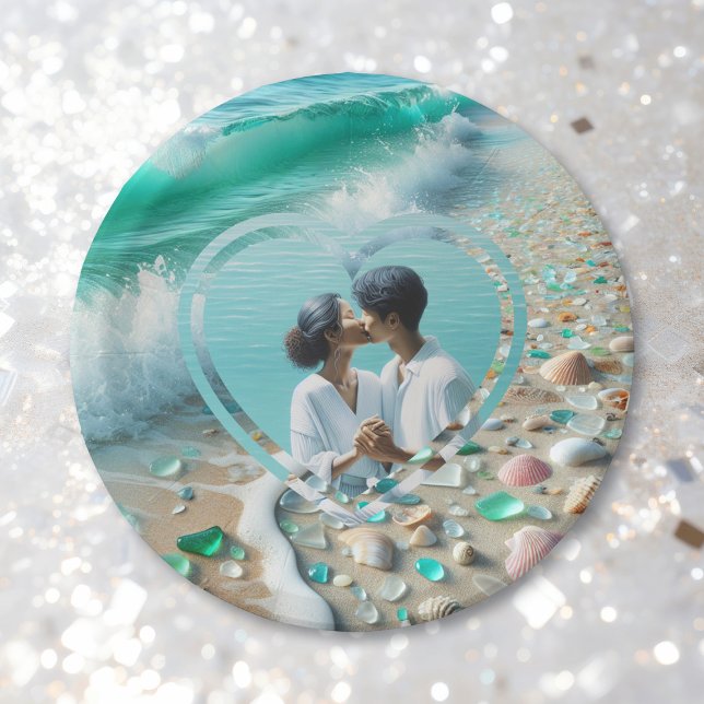 Pretty Sea Glass Photo Wedding  Paper Plate (Creator Uploaded)