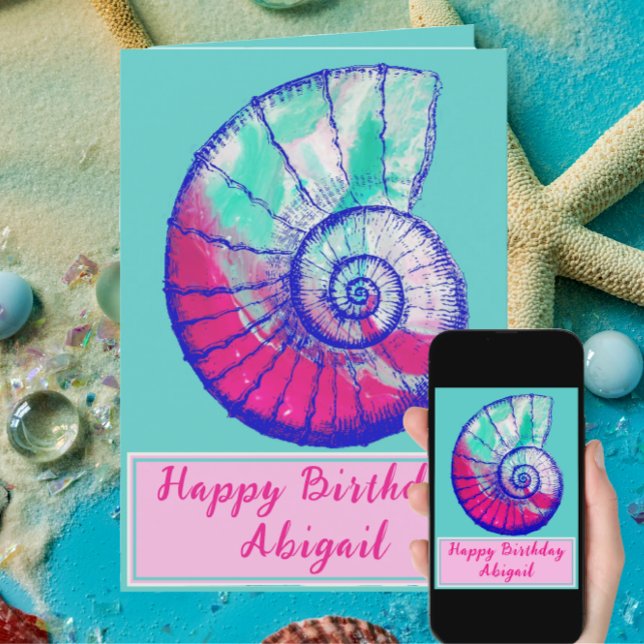 Pretty Sea Shell Happy Birthday Card with Date (Creator Uploaded)