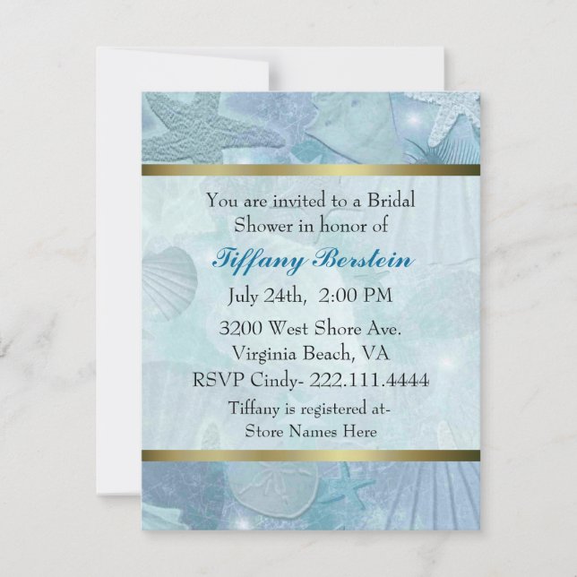Pretty Sea Shell Themed Bridal Shower Invitation (Front)