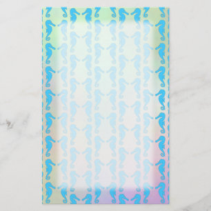 Pretty Seahorse Pattern. Blue and Pastel Multi. Stationery