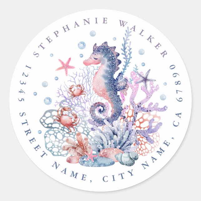 Pretty Seahorse Round Stickers (Front)
