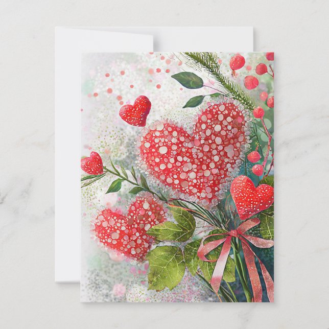Pretty sequins hearts valentine holiday card (Front)